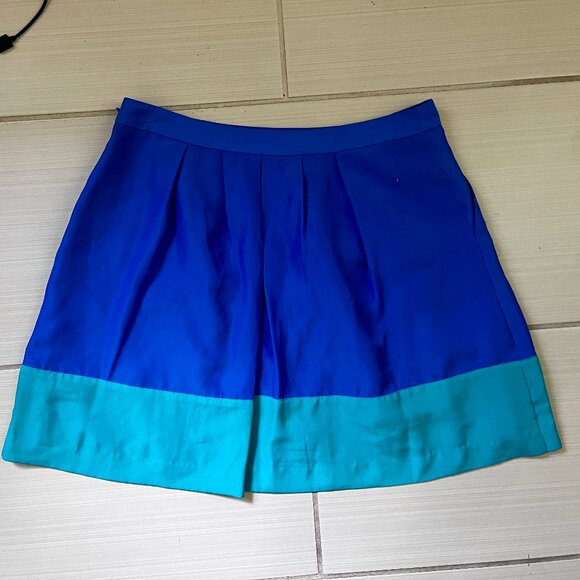JCREW colorblock turquoise border/blue flare a-line skirt 10 - Picture 2 of 5